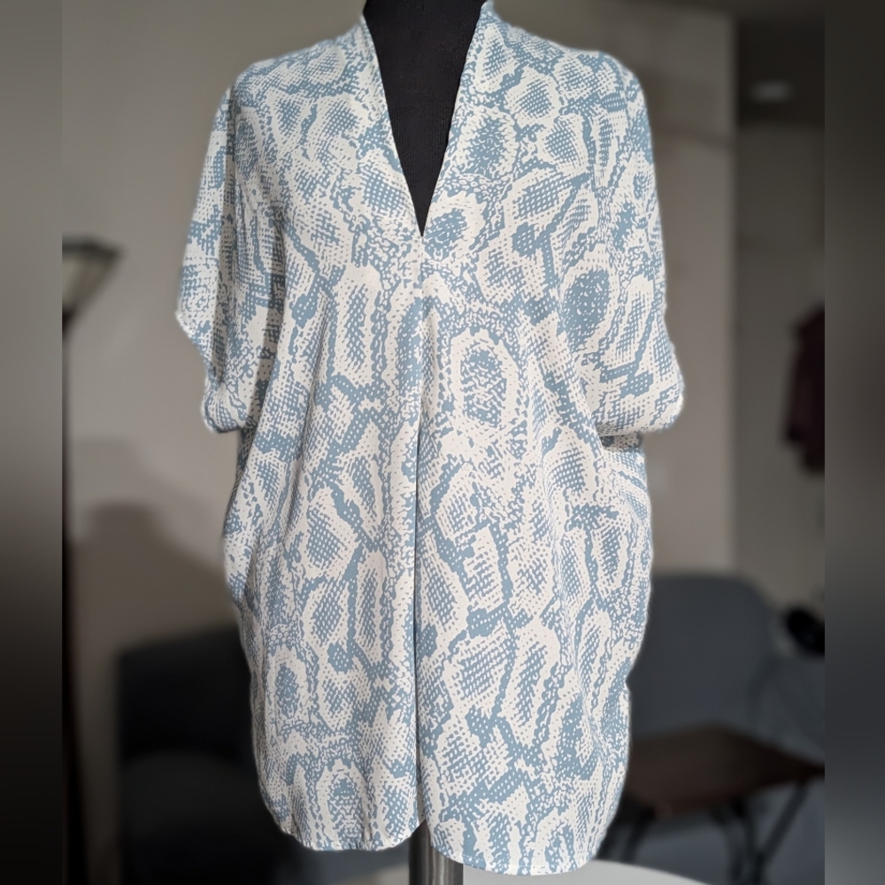 Adrienne Blue and White Animal-Print Tunic